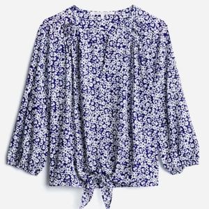 Collective Concepts Tie Top, Royal blue with White Floral design, EUC, M